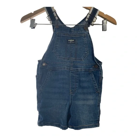 Oshkosh B’Gosh Vestbak Toddler Size 3T Blue Denim Overall Shorts Adj Strip - Picture 3 of 15